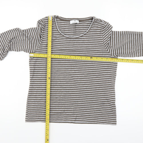 Peter Hahn Women’s Brown Striped Jersey Top Size 10 3/4 Sleeve