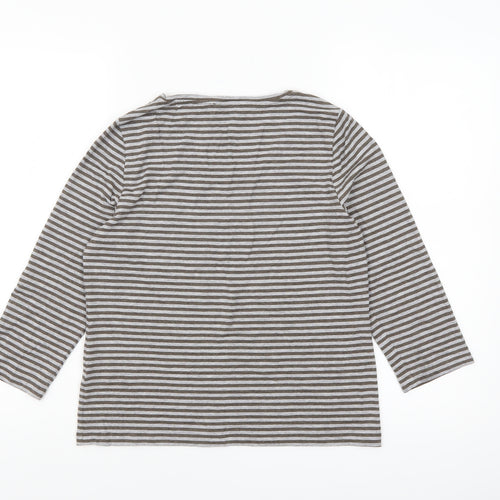 Peter Hahn Women’s Brown Striped Jersey Top Size 10 3/4 Sleeve