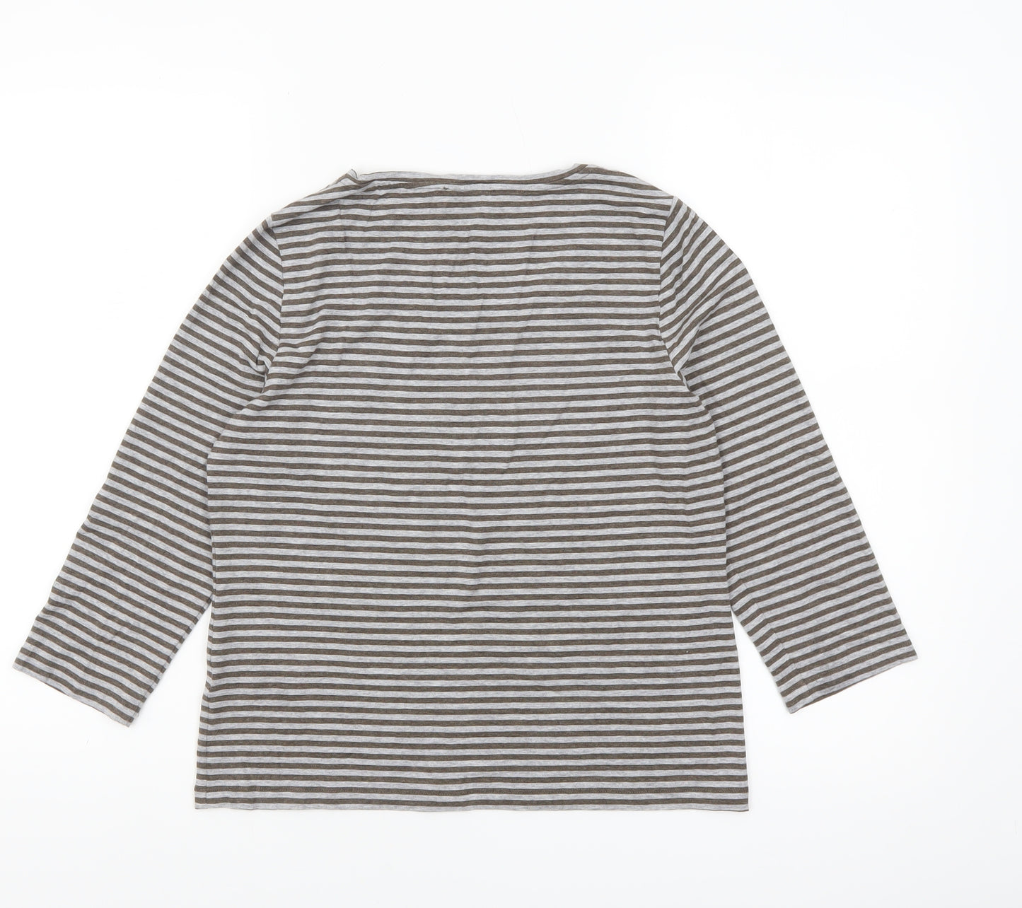 Peter Hahn Women’s Brown Striped Jersey Top Size 10 3/4 Sleeve