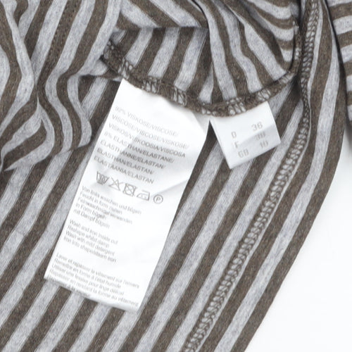 Peter Hahn Women’s Brown Striped Jersey Top Size 10 3/4 Sleeve