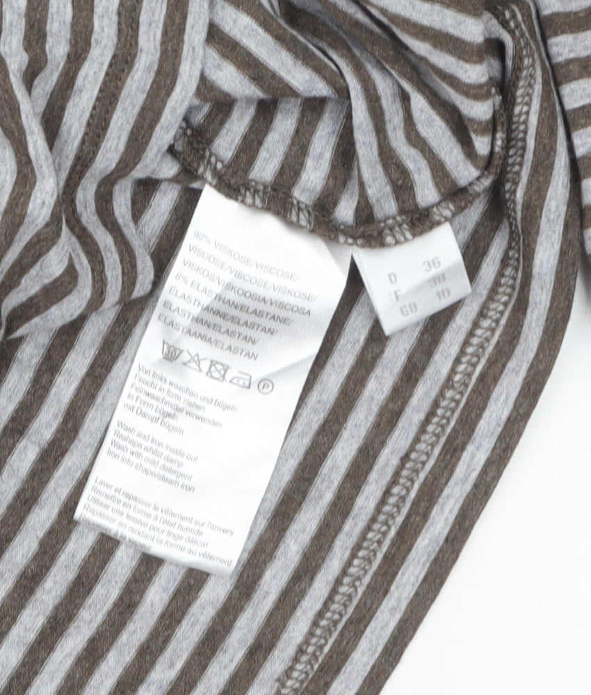 Peter Hahn Women’s Brown Striped Jersey Top Size 10 3/4 Sleeve