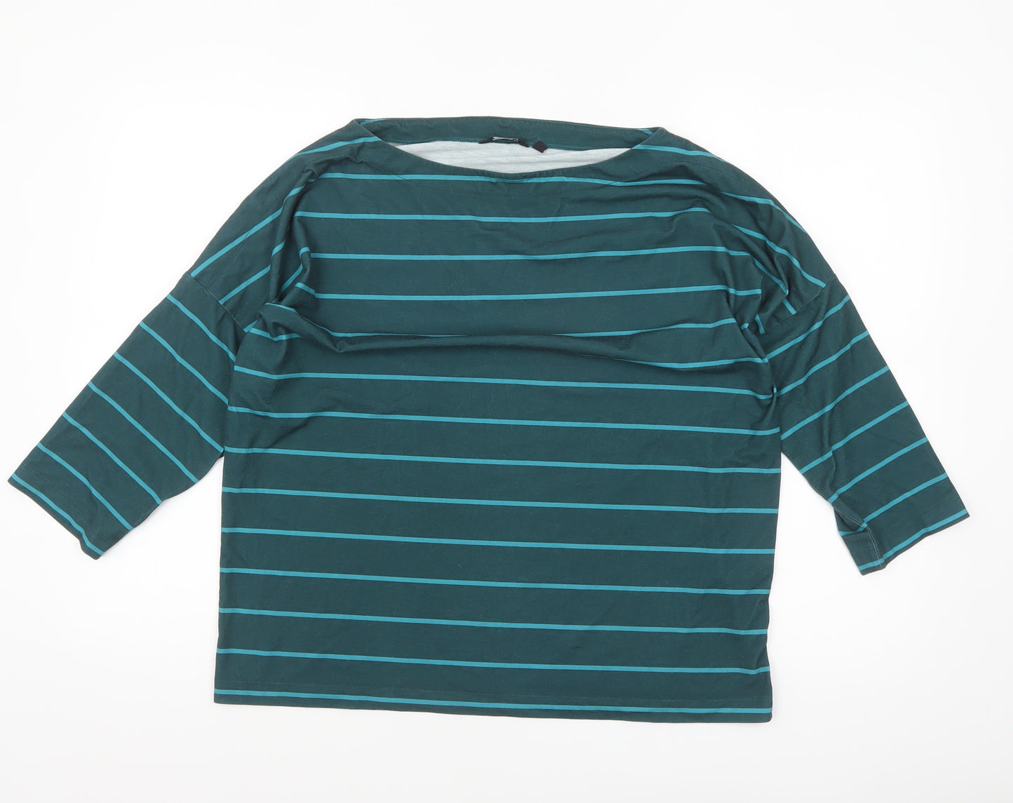 Rohan Women’s Green Striped Boat Neck 3/4 Sleeve T-Shirt Size 16