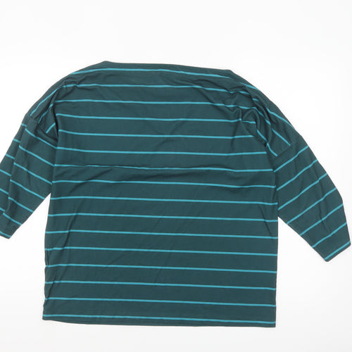 Rohan Women’s Green Striped Boat Neck 3/4 Sleeve T-Shirt Size 16