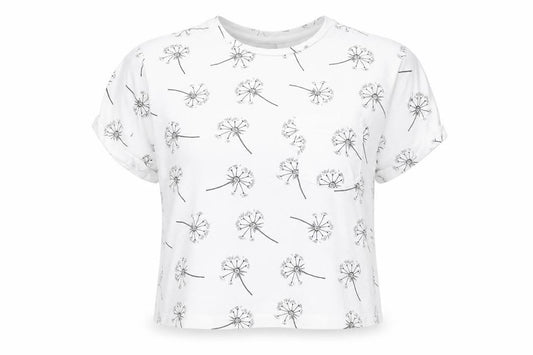 Front view of ASOS Women’s White Floral Cotton T-Shirt UK 12 Short Sleeve