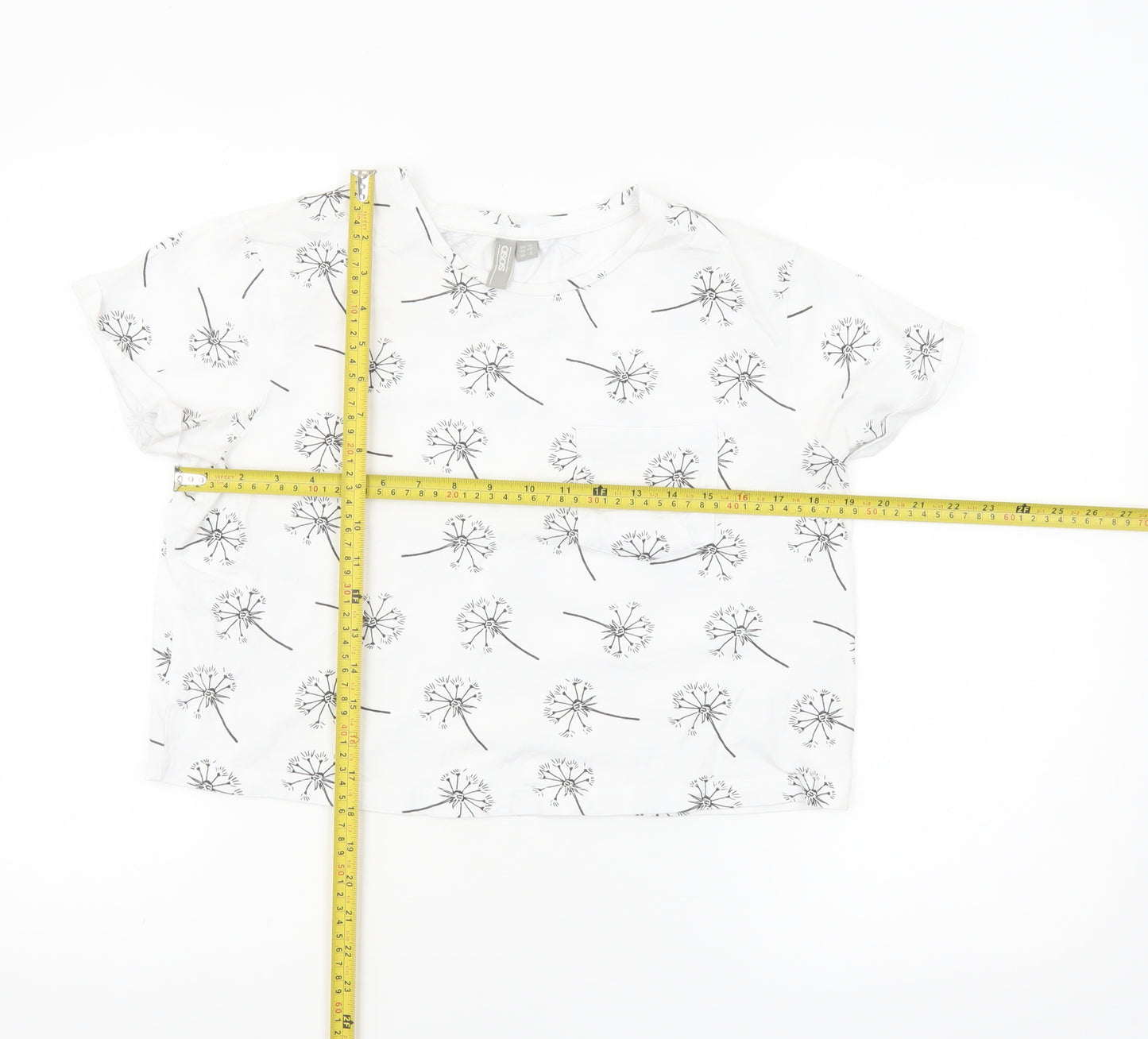 ASOS Women’s White Floral Cotton T-Shirt UK 12 Short Sleeve