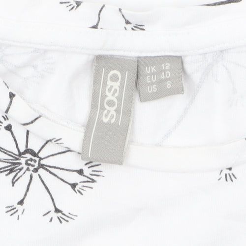 ASOS Women’s White Floral Cotton T-Shirt UK 12 Short Sleeve