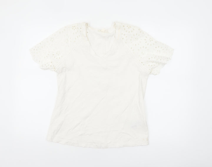Marks and Spencer Per Una White Cotton Puff Sleeve T-Shirt Size 10