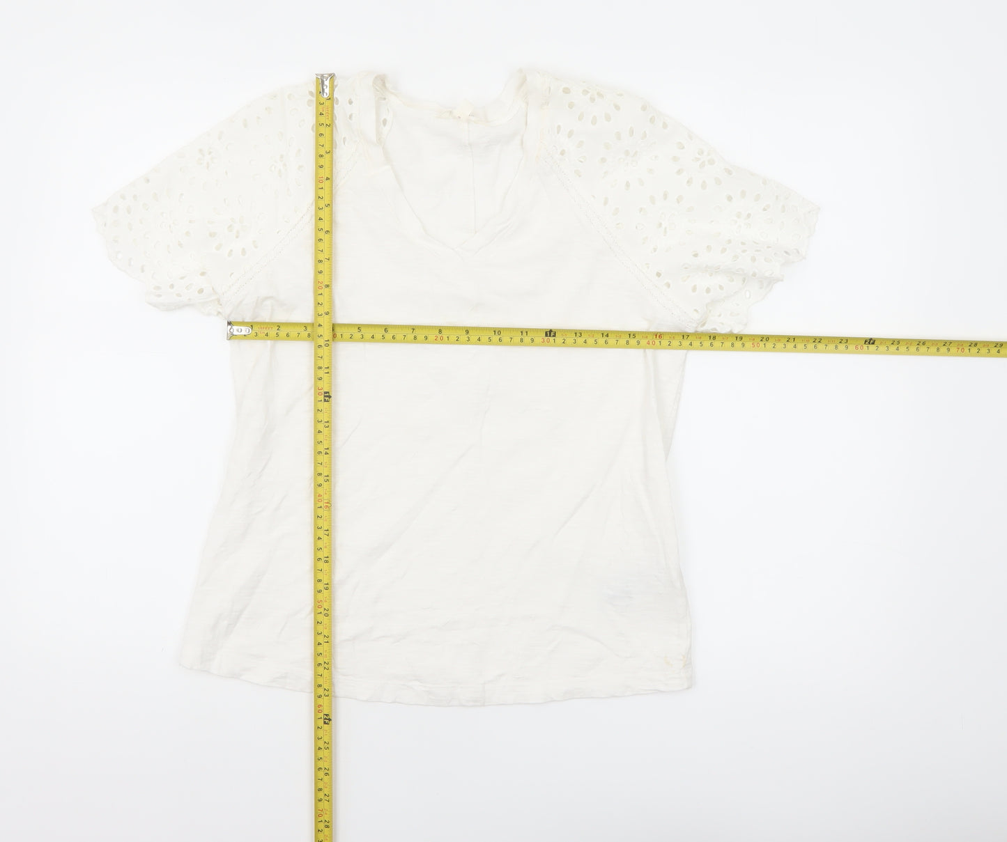 Marks and Spencer Per Una White Cotton Puff Sleeve T-Shirt Size 10