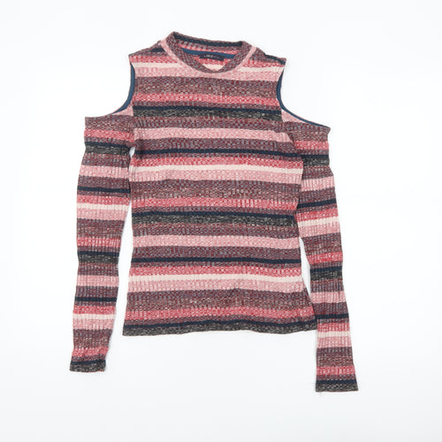 Marks and Spencer Women's Multicoloured Stripe Cold Shoulder Top Size 10