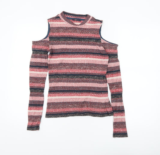Marks and Spencer Women's Multicoloured Stripe Cold Shoulder Top Size 10