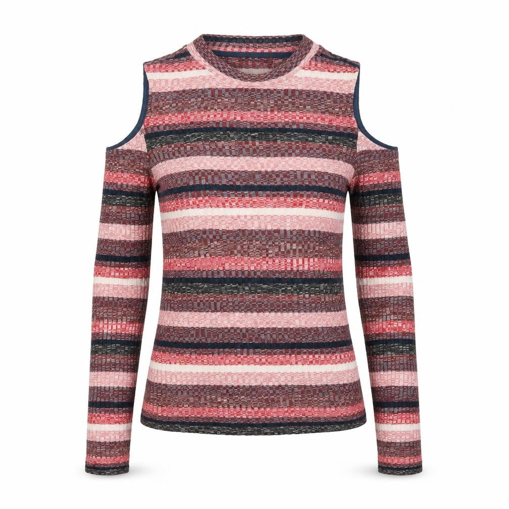 Front view of Marks & Spencer Women's Multicoloured Stripe Cold Shoulder Top, size 10