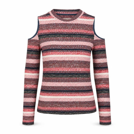 Front view of Marks & Spencer Women's Multicoloured Stripe Cold Shoulder Top, size 10