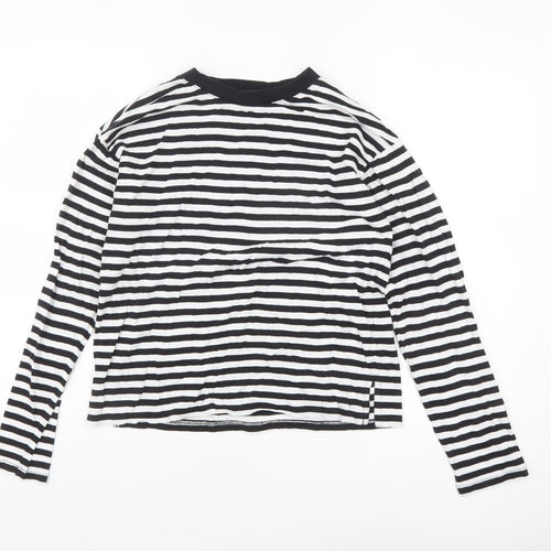 Monki Women Black White Striped Long Sleeve Jersey T-Shirt XS