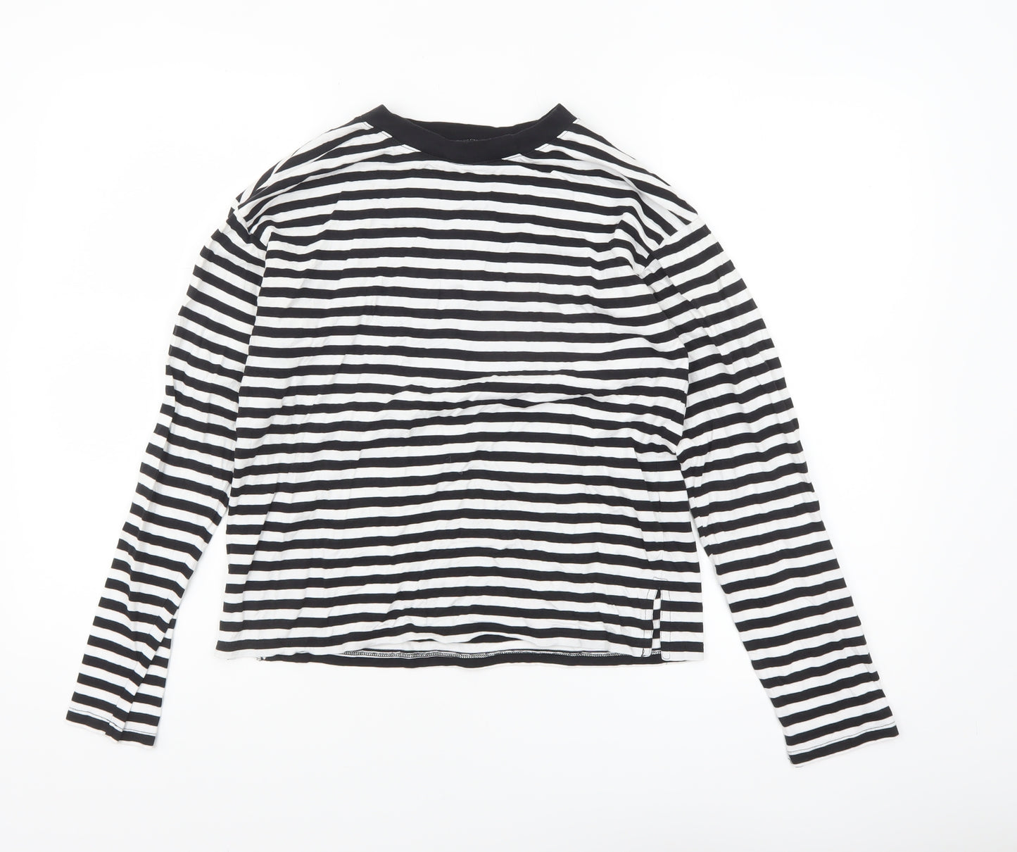 Monki Women Black White Striped Long Sleeve Jersey T-Shirt XS