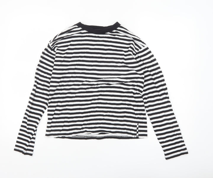 Monki Women Black White Striped Long Sleeve Jersey T-Shirt XS