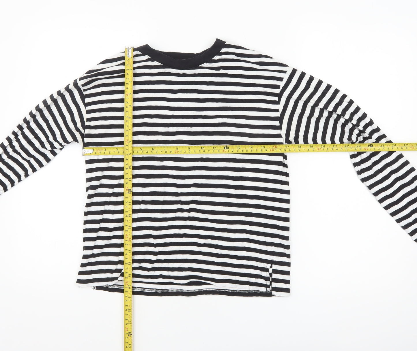Monki Women Black White Striped Long Sleeve Jersey T-Shirt XS