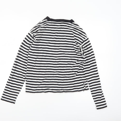 Monki Women Black White Striped Long Sleeve Jersey T-Shirt XS