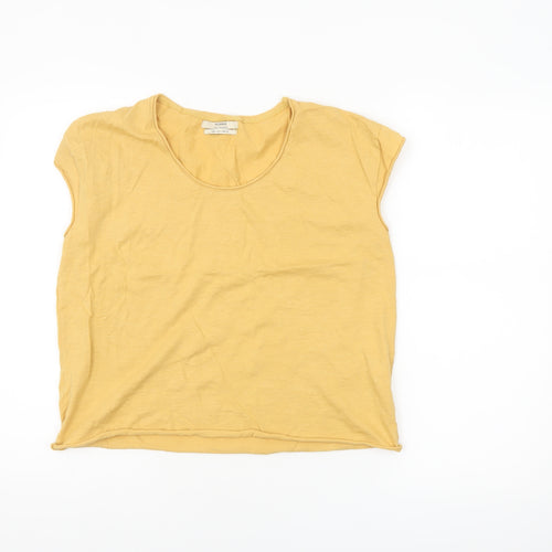 Pull&Bear Womens Yellow Cotton Sleeveless Basic T-Shirt Size 8