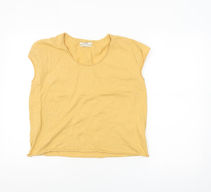 Pull&Bear Womens Yellow Cotton Sleeveless Basic T-Shirt Size 8