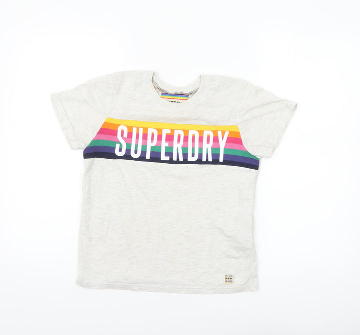 Superdry Womens White Rainbow Logo T-Shirt Size 4 Regular Fit