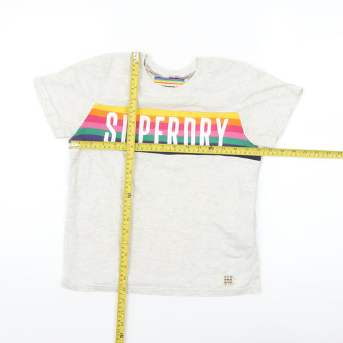 Superdry Womens White Rainbow Logo T-Shirt Size 4 Regular Fit