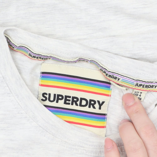 Superdry Womens White Rainbow Logo T-Shirt Size 4 Regular Fit