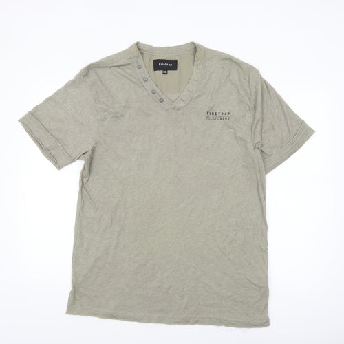 Firetrap Men’s Beige 3XL V-Neck Button Accent Short Sleeve T-Shirt