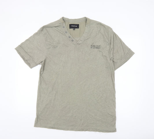 Firetrap Men’s Beige 3XL V-Neck Button Accent Short Sleeve T-Shirt