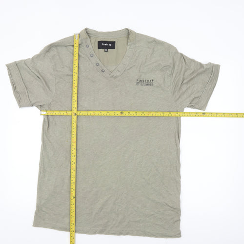 Firetrap Men’s Beige 3XL V-Neck Button Accent Short Sleeve T-Shirt