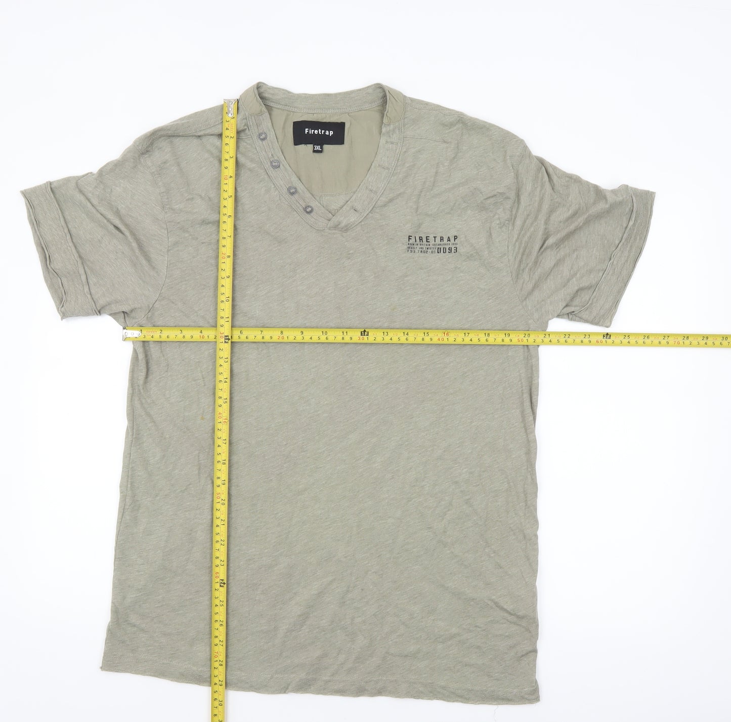 Firetrap Men’s Beige 3XL V-Neck Button Accent Short Sleeve T-Shirt