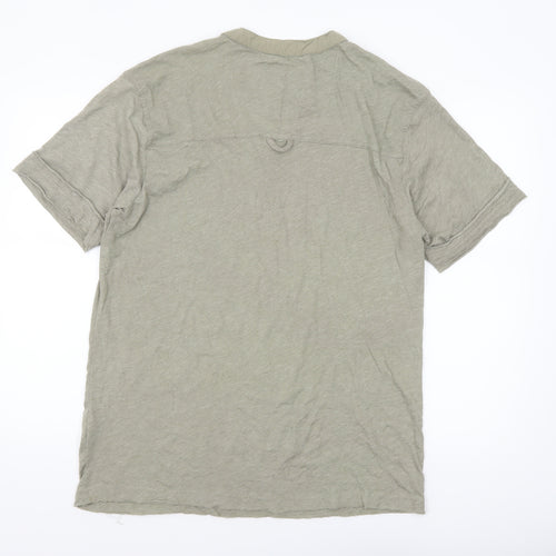 Firetrap Men’s Beige 3XL V-Neck Button Accent Short Sleeve T-Shirt