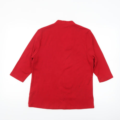 TIGI Women Red V-Neck 3/4 Sleeve Jersey T-Shirt Size 14