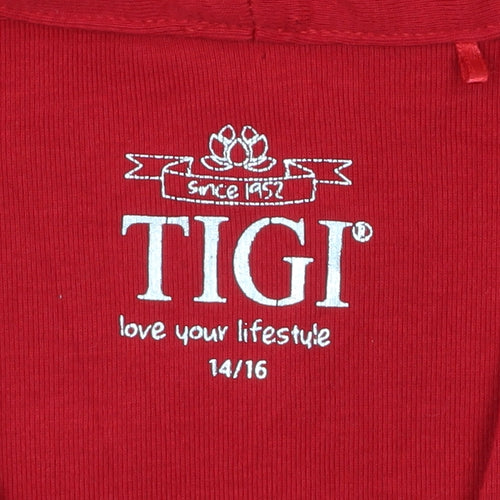 TIGI Women Red V-Neck 3/4 Sleeve Jersey T-Shirt Size 14