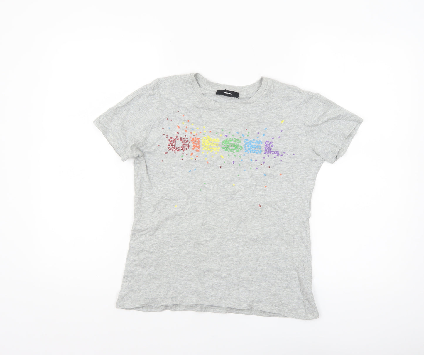 Diesel Women's Grey Cotton Rainbow Logo T-Shirt Size S