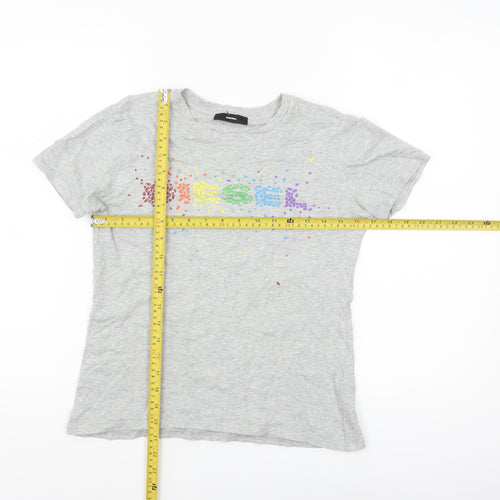 Diesel Women's Grey Cotton Rainbow Logo T-Shirt Size S