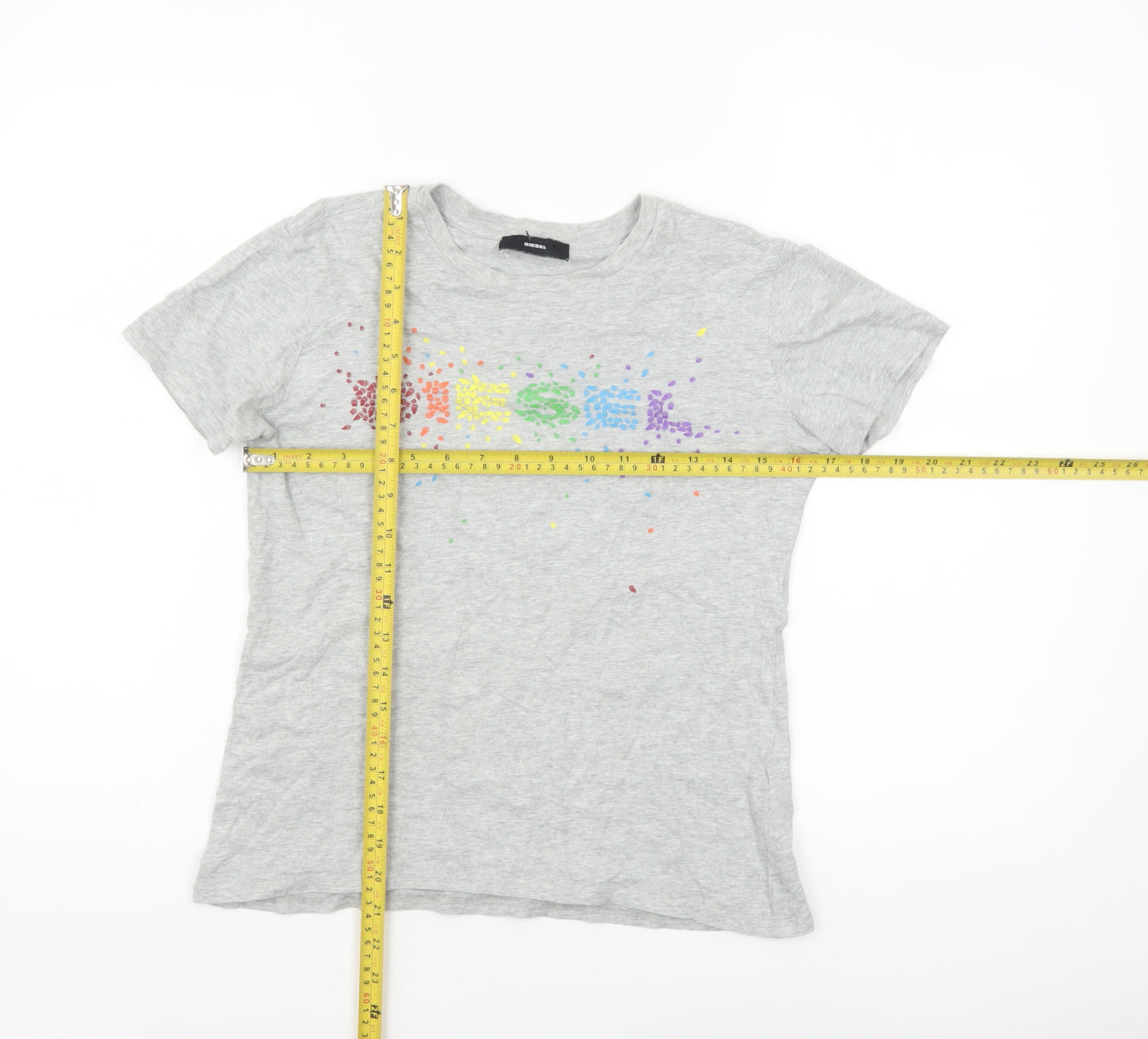 Diesel Women's Grey Cotton Rainbow Logo T-Shirt Size S