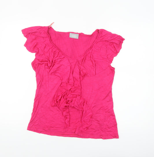 Wallis Women’s Pink Ruffle Blouse Size 12 Short Sleeve Viscose Top