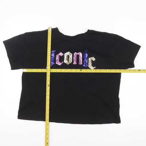 H&M Divided Women’s Black Sequin Iconic Cropped T-Shirt Size 14