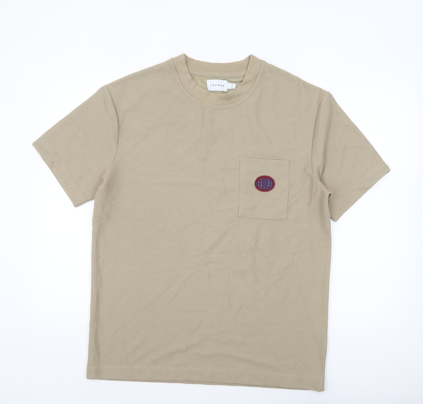 Topman Men's Beige Short Sleeve Crew Neck Knit T-Shirt Size S