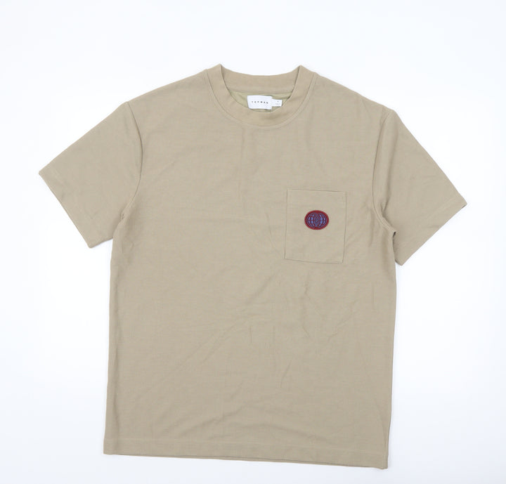 Topman Men's Beige Short Sleeve Crew Neck Knit T-Shirt Size S