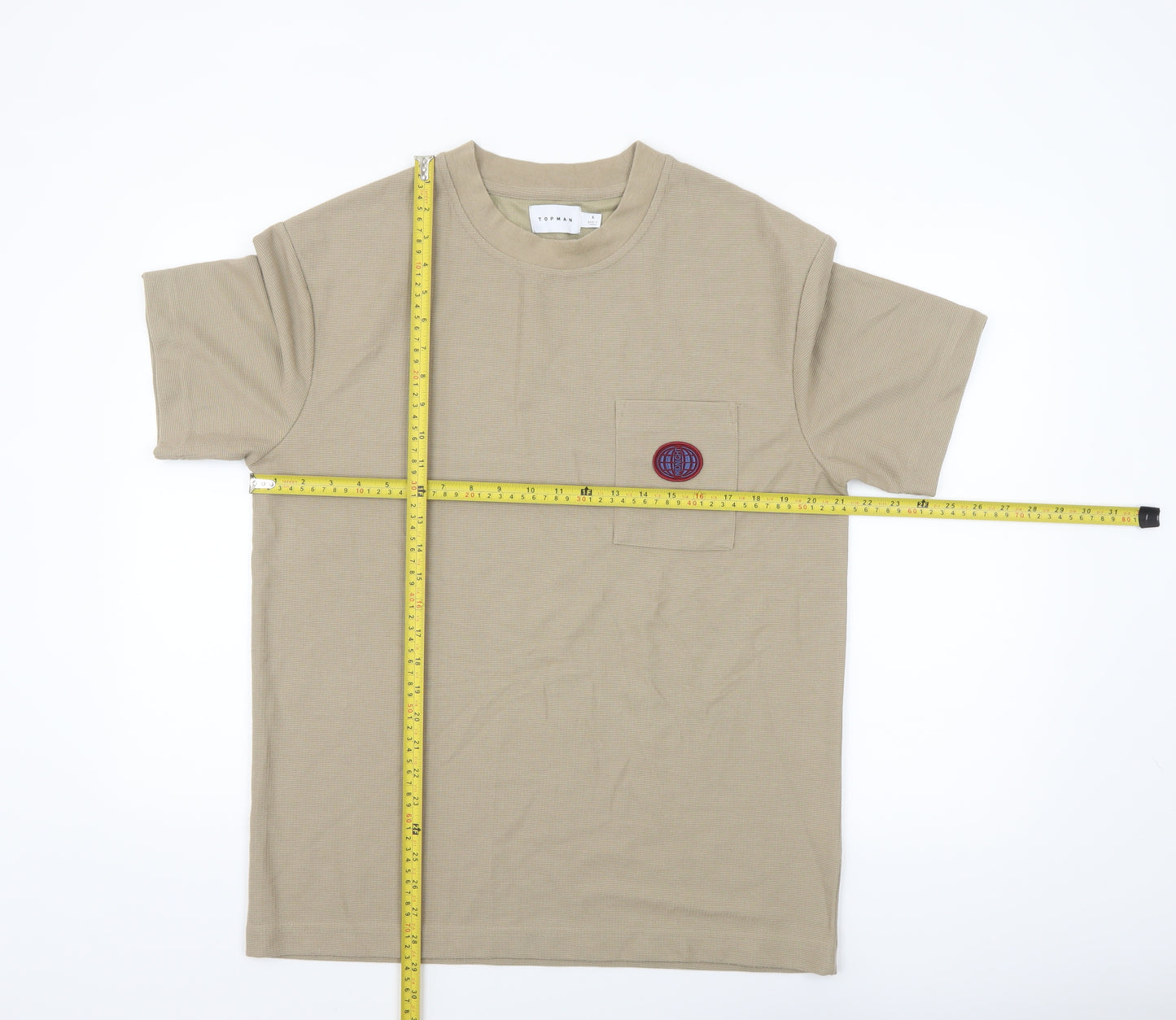 Topman Men's Beige Short Sleeve Crew Neck Knit T-Shirt Size S