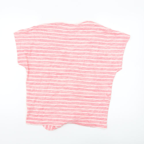 Cotton Traders Women's Pink Striped Tie Front Cropped V-Neck T-Shirt Size 12
