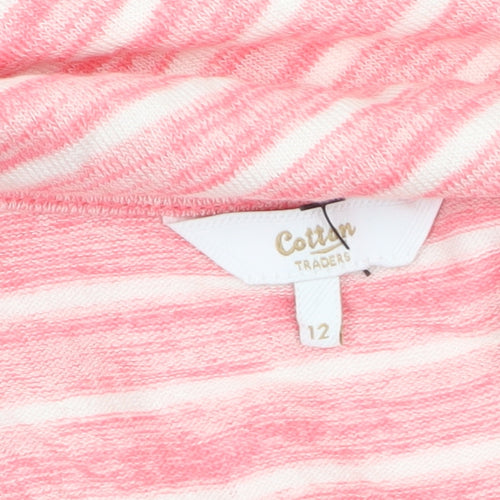 Cotton Traders Women's Pink Striped Tie Front Cropped V-Neck T-Shirt Size 12