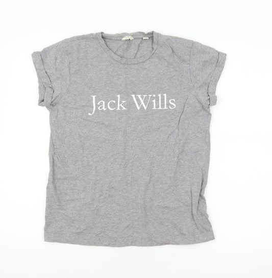 Jack Wills Women's Grey Cotton Crew Neck Basic T-Shirt UK 6