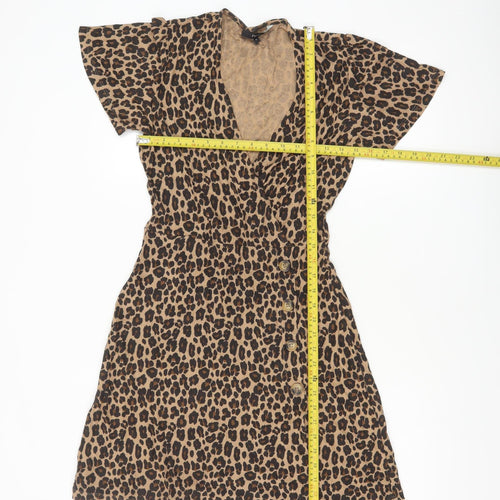 Next Women’s Brown Leopard Print Wrap Dress Size 8 Short Sleeve