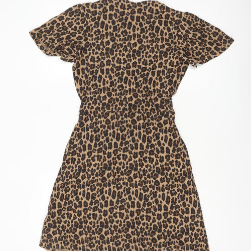 Next Women’s Brown Leopard Print Wrap Dress Size 8 Short Sleeve