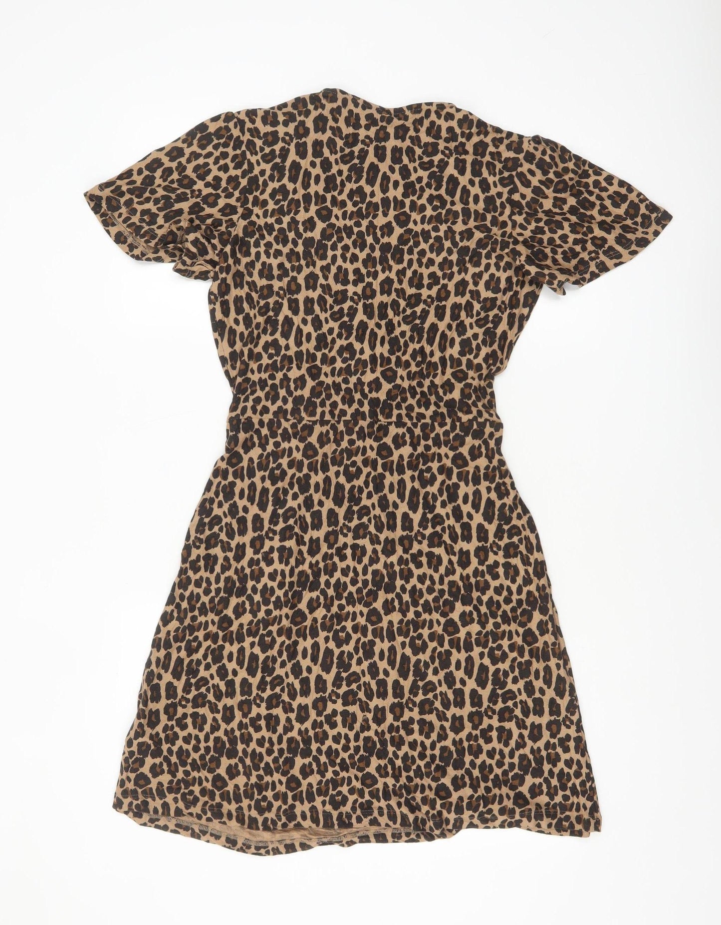 Next Women’s Brown Leopard Print Wrap Dress Size 8 Short Sleeve