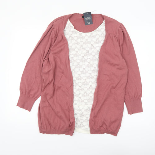 Next Women Tall Pink Lace Panel Cotton Cardigan Size 16