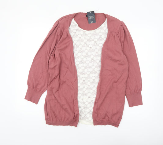 Next Women Tall Pink Lace Panel Cotton Cardigan Size 16