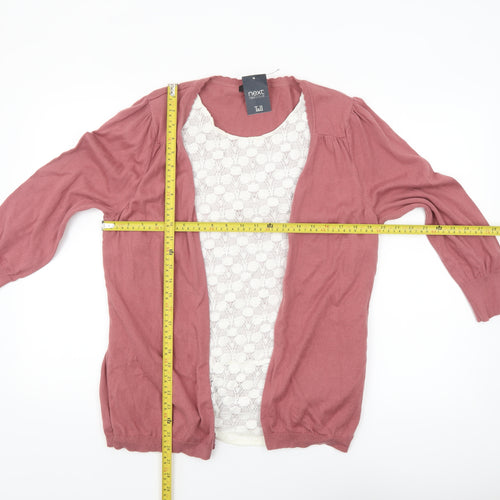Next Women Tall Pink Lace Panel Cotton Cardigan Size 16